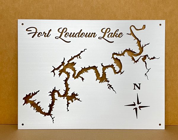 Fort Loudoun Lake metal map with compass design on a brushed background.